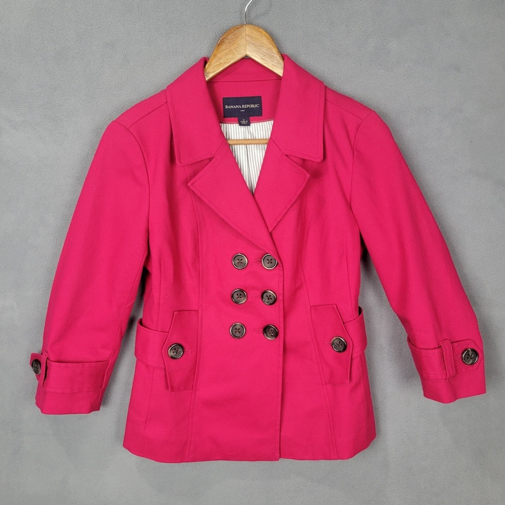 Banana Republic‎ Blazer Jacket Women's Pink Pea Coat Notch Lapel Double-Breasted